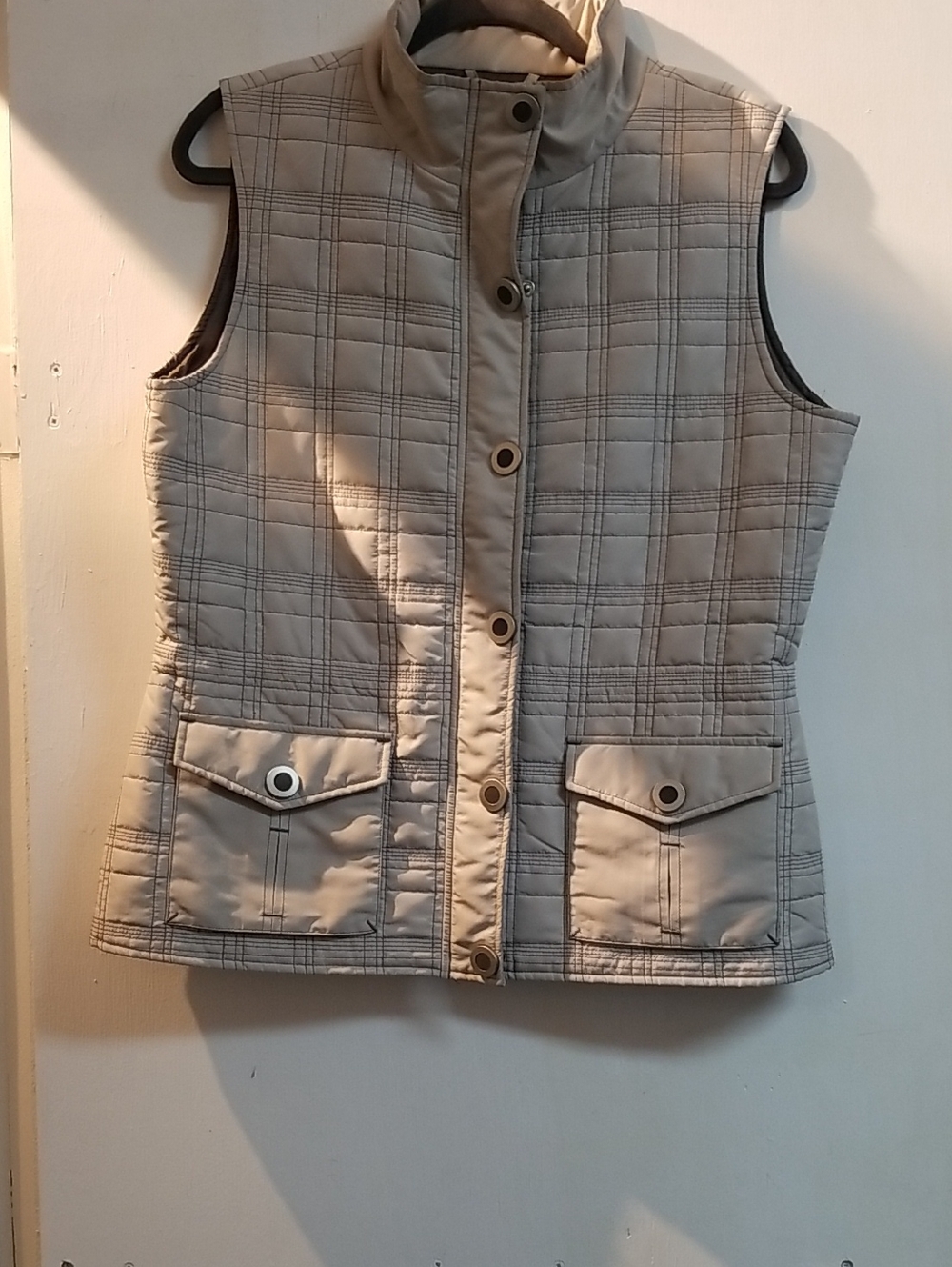 Quilted Sleeveless Puffer Vest in Light Taupe